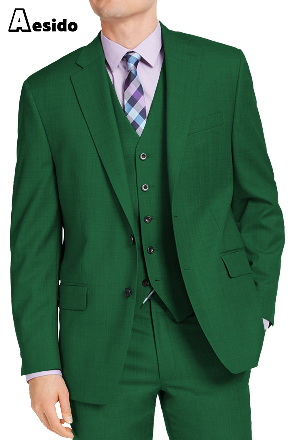 aesido Men's Suit 3 Piece Notch Lapel Jacket For Wedding (Blazer+Vest+pants)