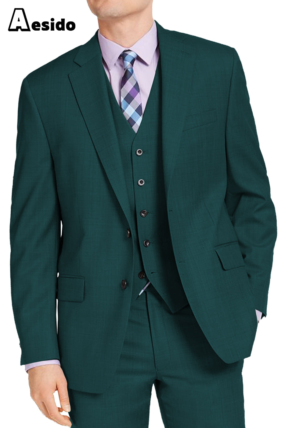 aesido Men's Suit 3 Piece Notch Lapel Jacket For Wedding (Blazer+Vest+pants)