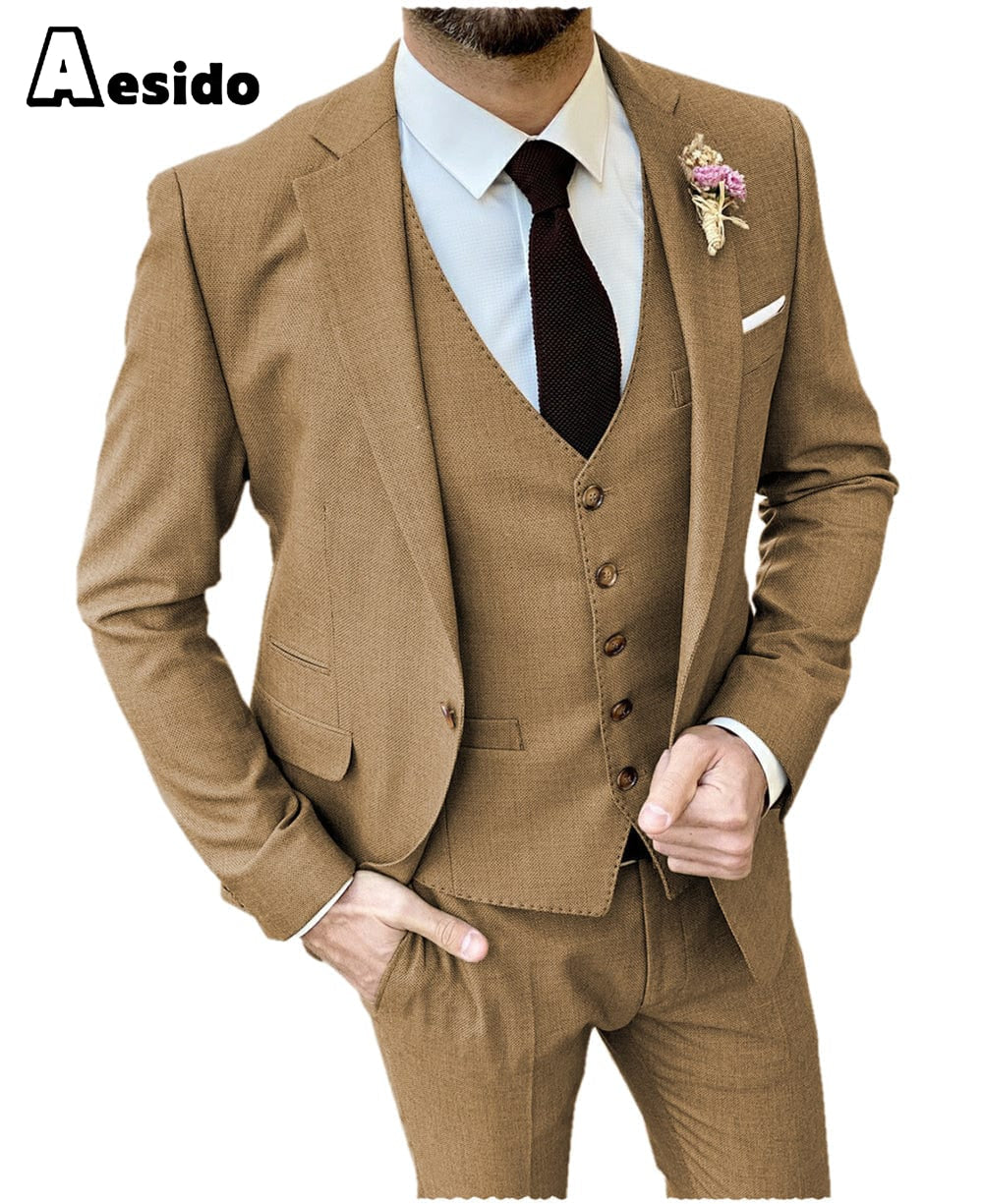 aesido Men's Suit 3 Pieces Double Buttons Notch Lapel Jacket (Blazer+Vest+Pants)