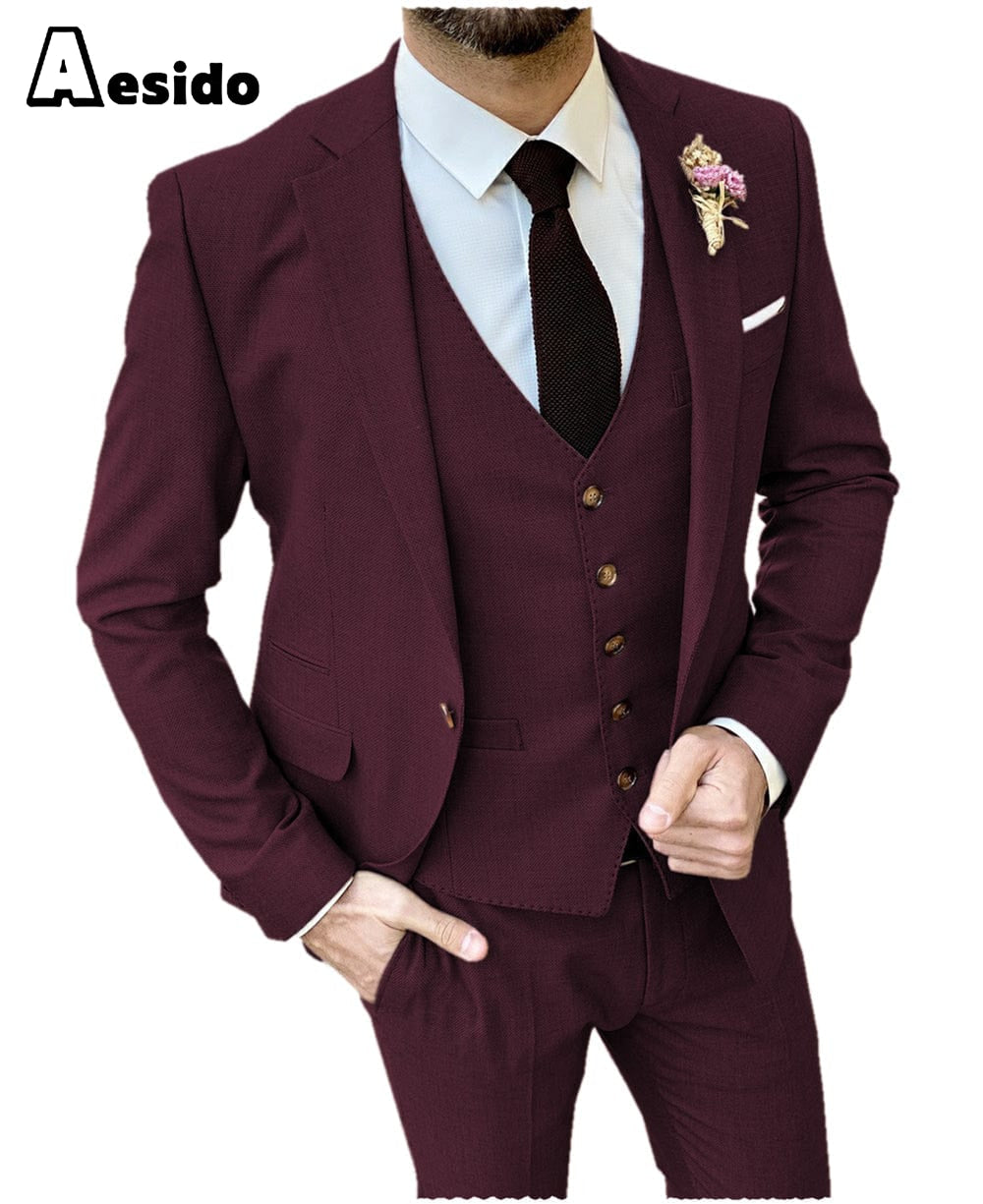 aesido Men's Suit 3 Pieces Double Buttons Notch Lapel Jacket (Blazer+Vest+Pants)