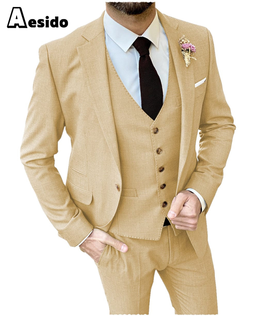 aesido Men's Suit 3 Pieces Double Buttons Notch Lapel Jacket (Blazer+Vest+Pants)