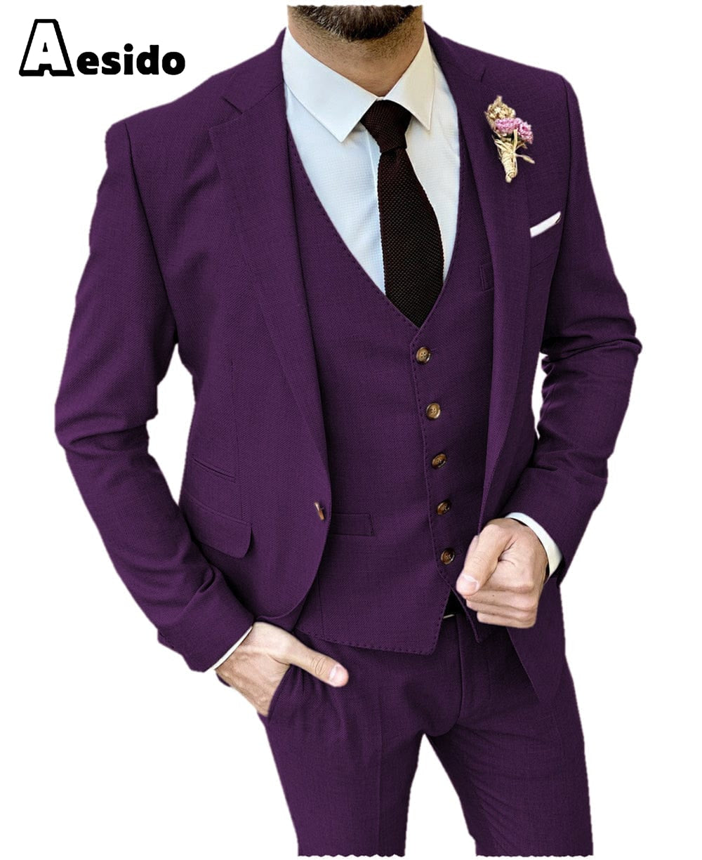 aesido Men's Suit 3 Pieces Double Buttons Notch Lapel Jacket (Blazer+Vest+Pants)