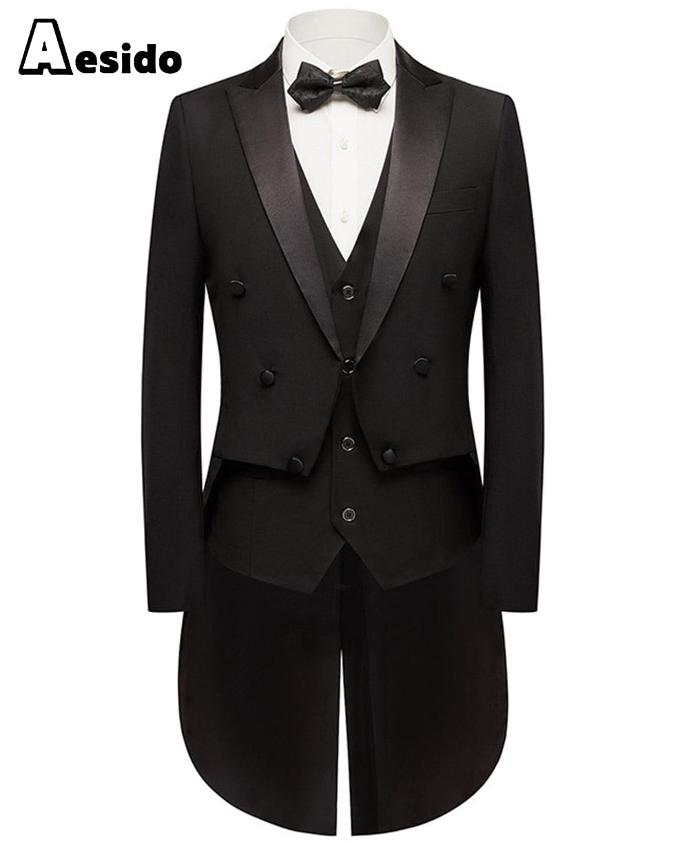 aesido Men's Suit 3 Pieces Peak Lapel Single Button Tuxedo (Blazer+Vest+Pants)