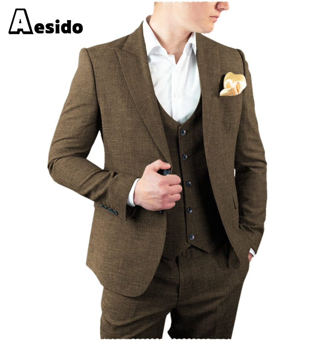 aesido Men's Suit 3 Pieces Single Button Peak Lapel Jacket(Blazes+Vest+Pants)