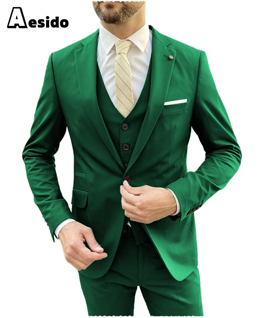 aesido Men's Suit 3 Pieces Single Buttons Notch Lapel Jacket(Blazer+Vest+Pants)
