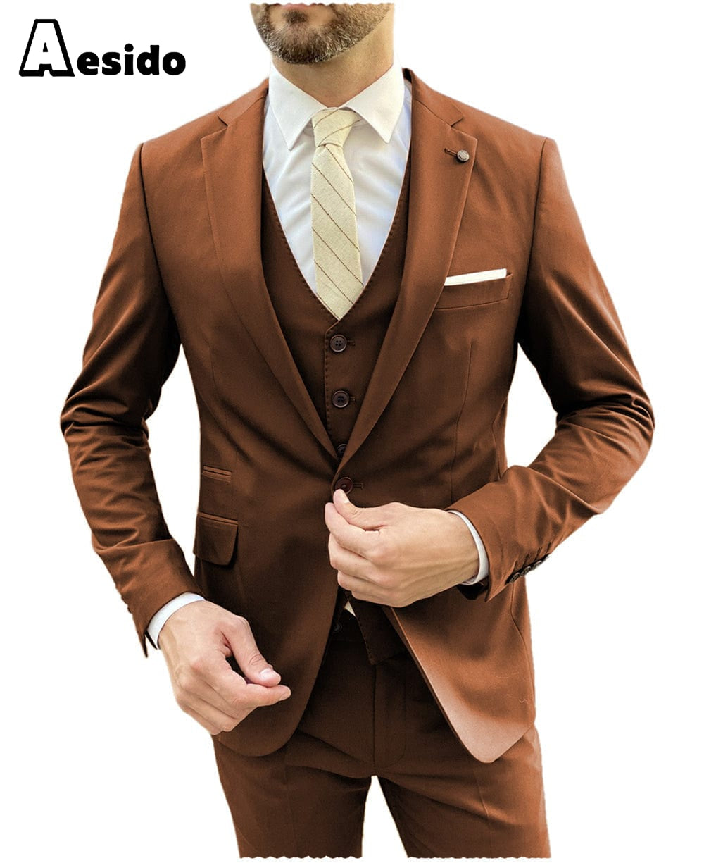 aesido Men's Suit 3 Pieces Single Buttons Notch Lapel Jacket(Blazer+Vest+Pants)