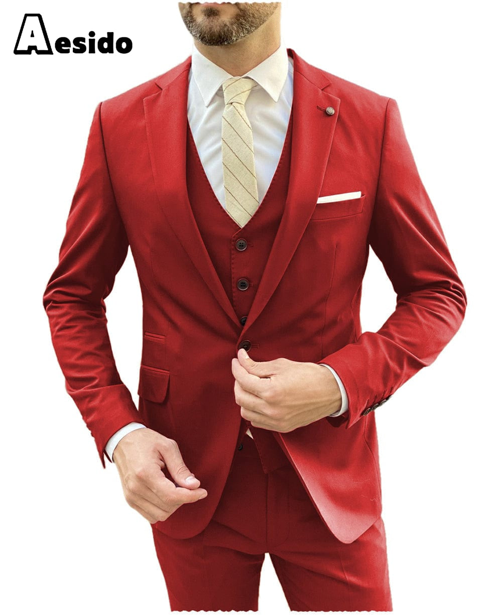 aesido Men's Suit 3 Pieces Single Buttons Notch Lapel Jacket(Blazer+Vest+Pants)