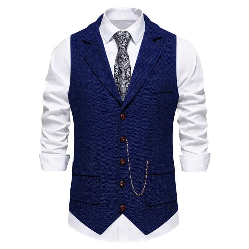aesido Men's Vintage Herringbone Single-Breasted Vest