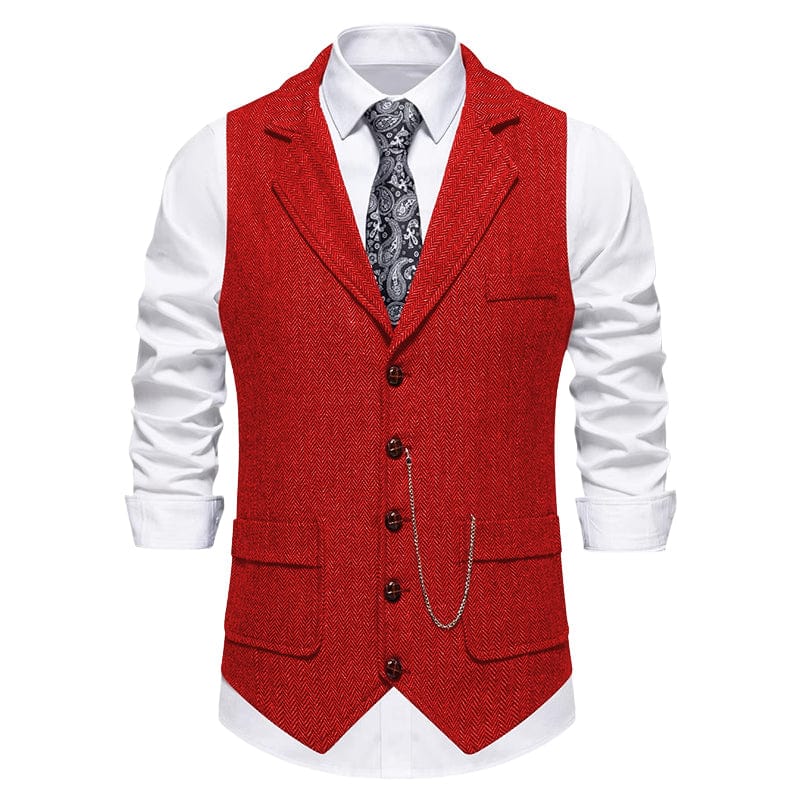 aesido Men's Vintage Herringbone Single-Breasted Vest