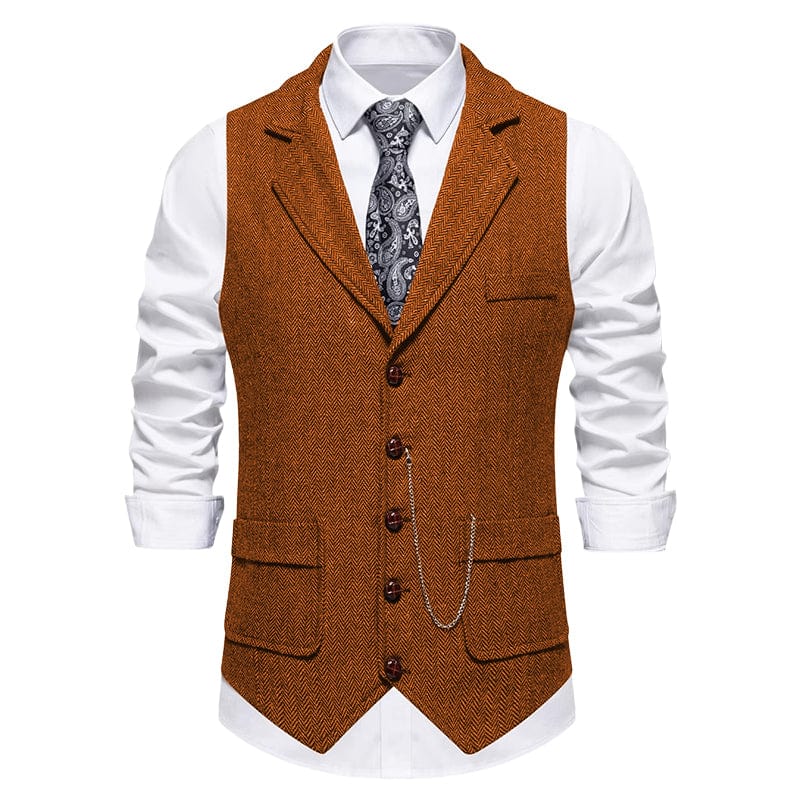 aesido Men's Vintage Herringbone Single-Breasted Vest