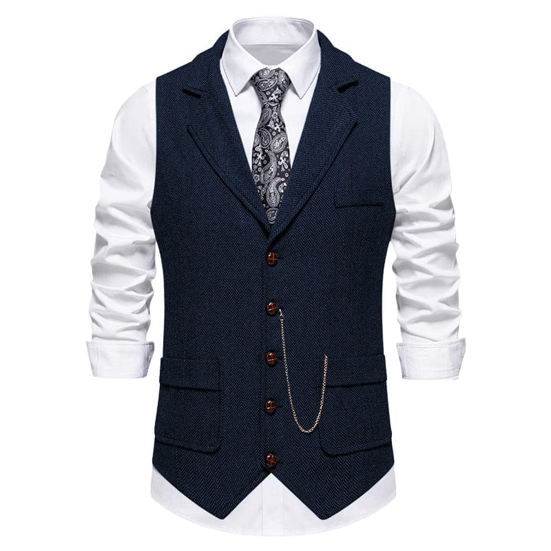 aesido Men's Vintage Herringbone Single-Breasted Vest