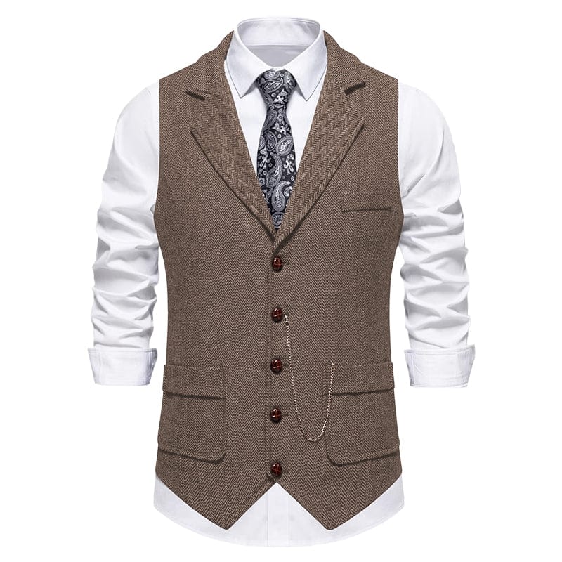 aesido Men's Vintage Herringbone Single-Breasted Vest