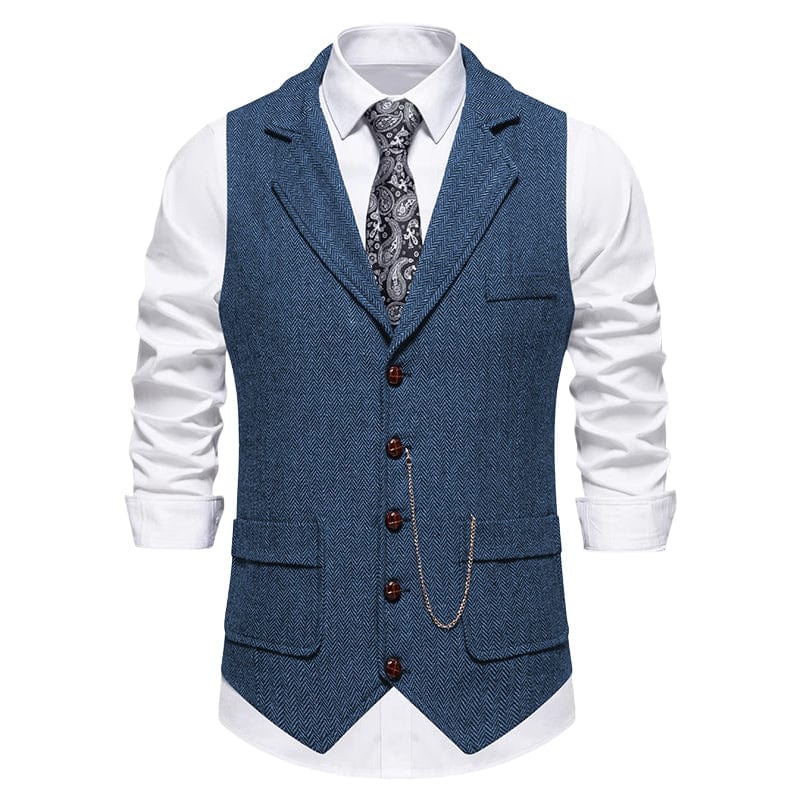 aesido Men's Vintage Herringbone Single-Breasted Vest