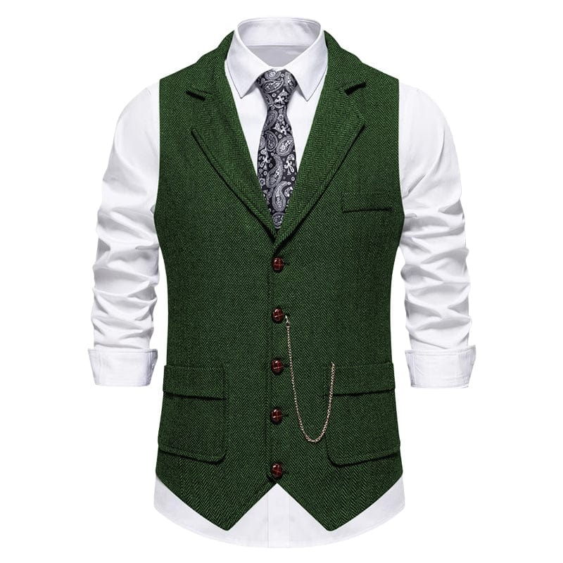 aesido Men's Vintage Herringbone Single-Breasted Vest