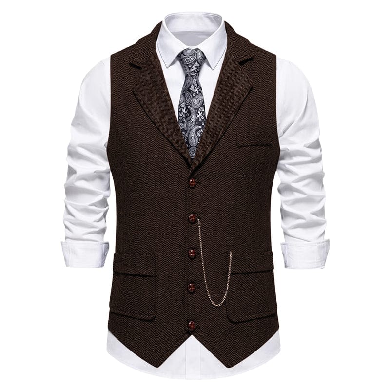 aesido Men's Vintage Herringbone Single-Breasted Vest