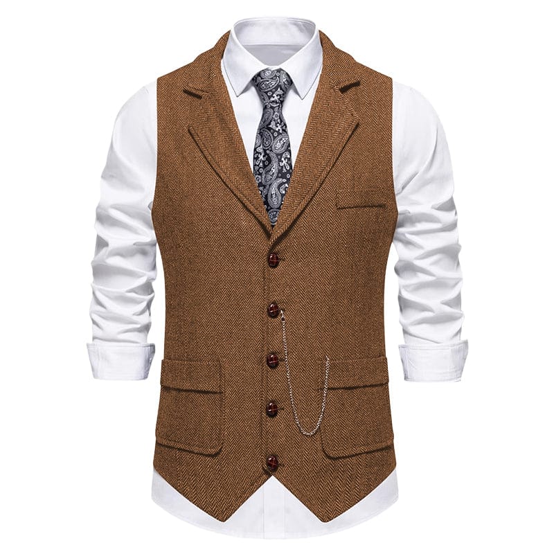 aesido Men's Vintage Herringbone Single-Breasted Vest