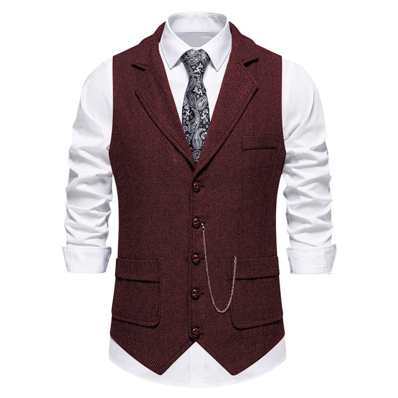 aesido Men's Vintage Herringbone Single-Breasted Vest