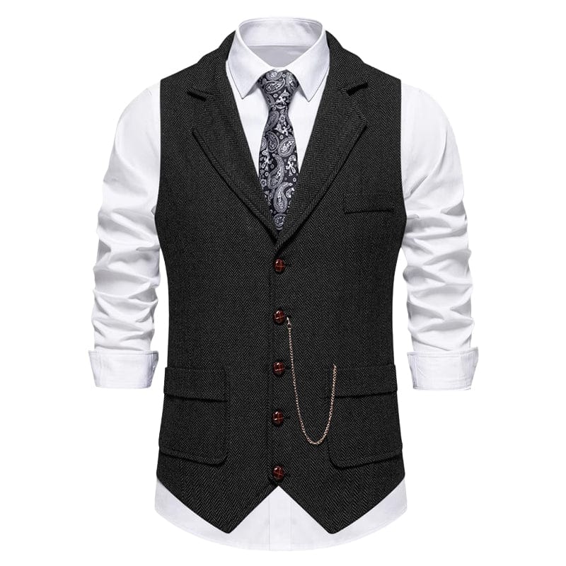 aesido Men's Vintage Herringbone Single-Breasted Vest