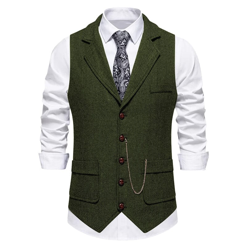 aesido Men's Vintage Herringbone Single-Breasted Vest