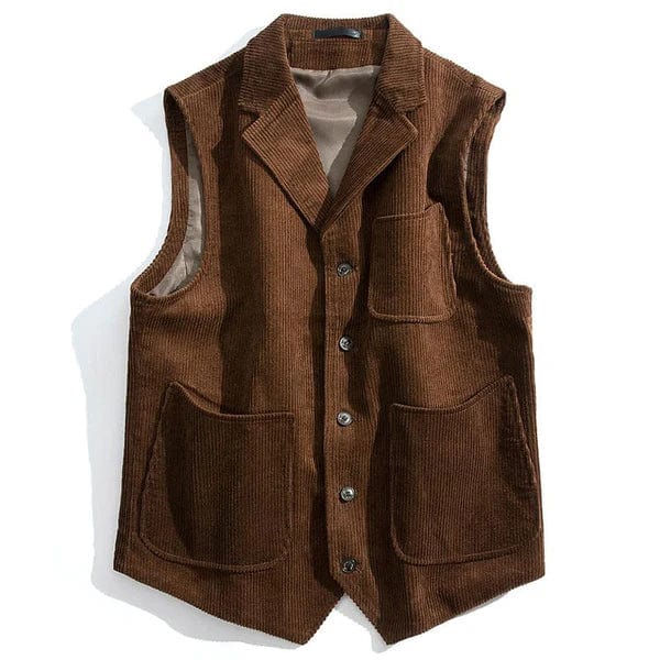 aesido Men's Vintage Solid Corduroy Notch Lapel Vest
