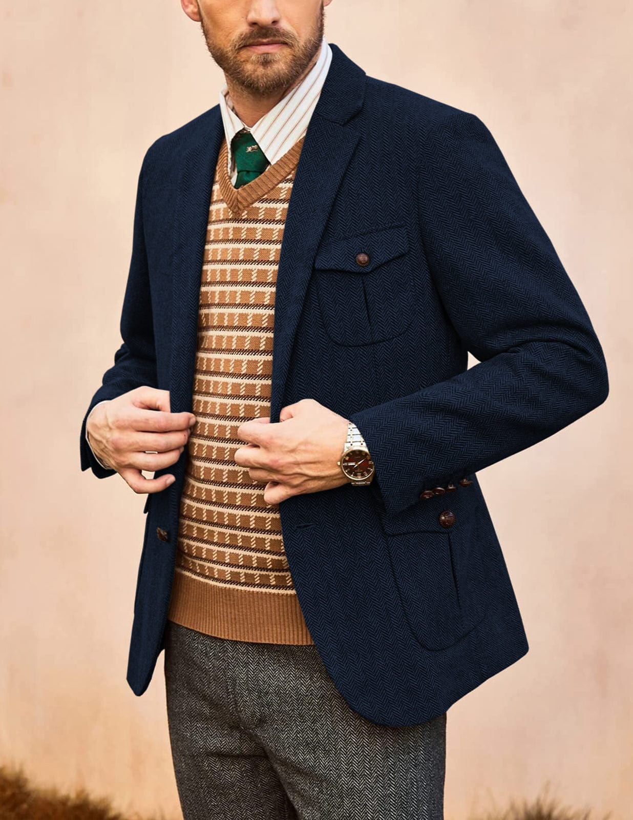 aesido Men's Vintage Two-Button Notch Lapel Blazer