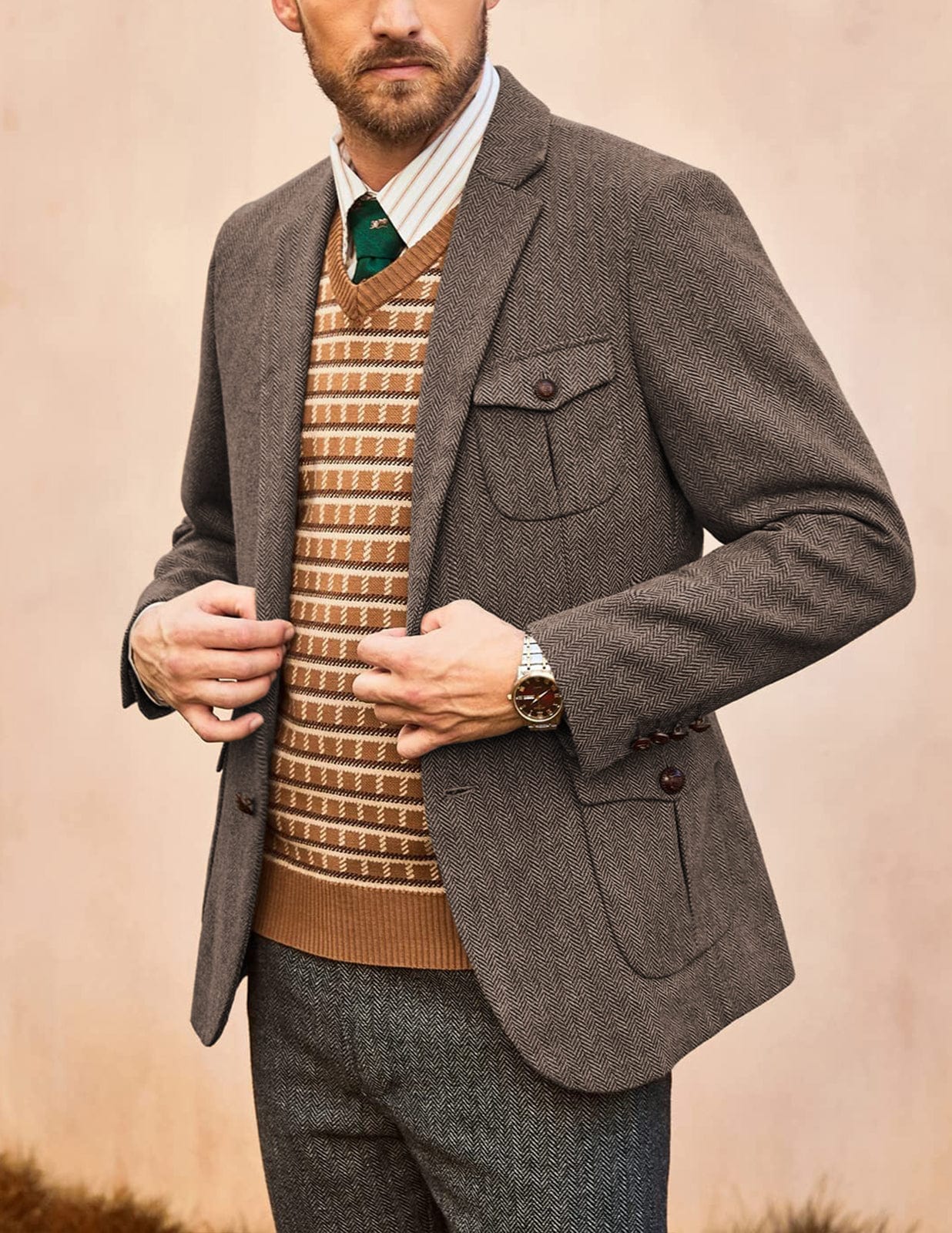 aesido Men's Vintage Two-Button Notch Lapel Blazer