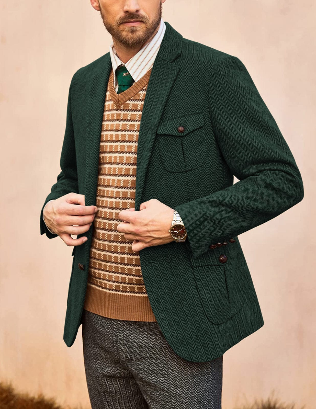 aesido Men's Vintage Two-Button Notch Lapel Blazer