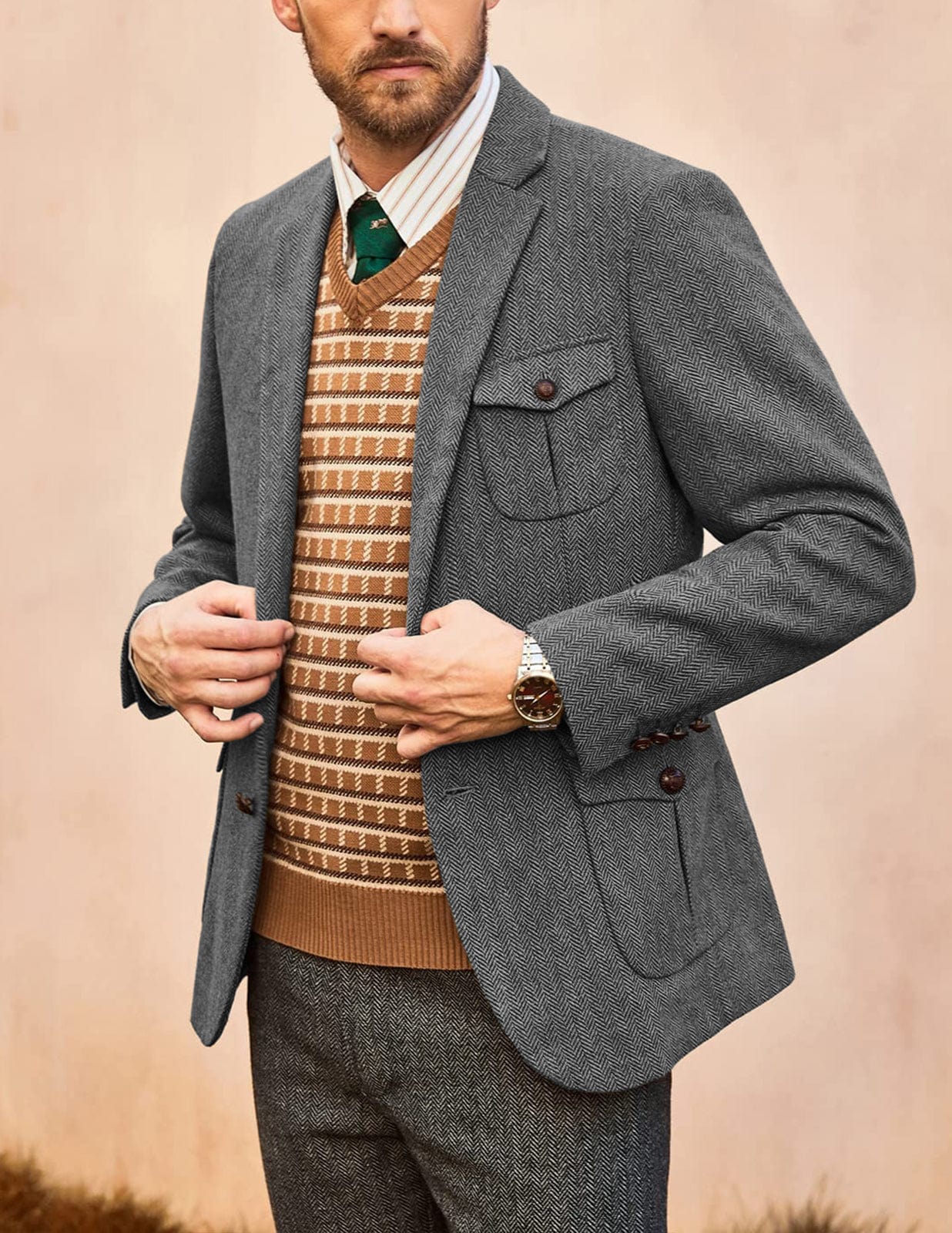 aesido Men's Vintage Two-Button Notch Lapel Blazer