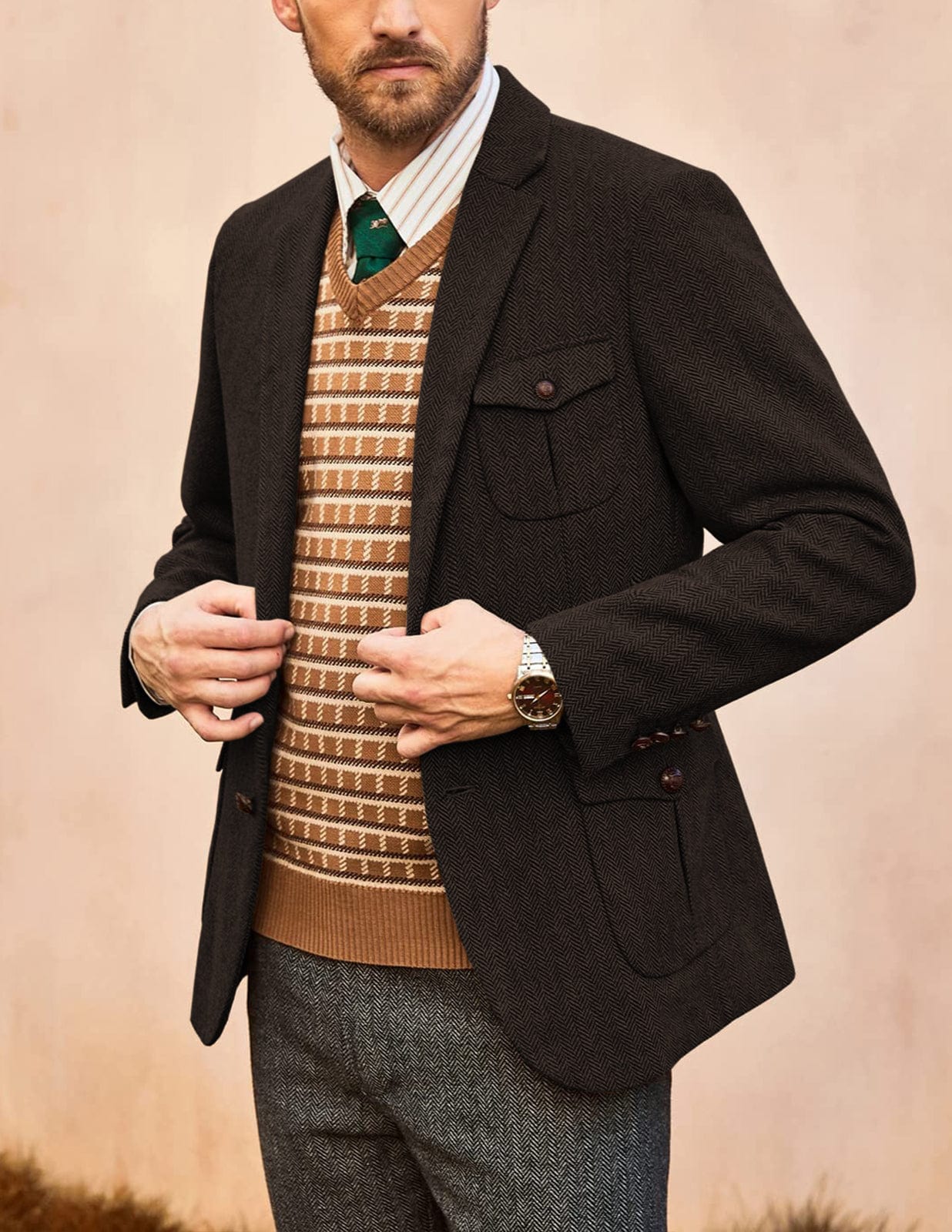 aesido Men's Vintage Two-Button Notch Lapel Blazer