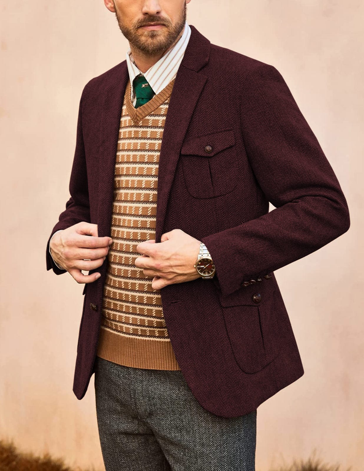 aesido Men's Vintage Two-Button Notch Lapel Blazer