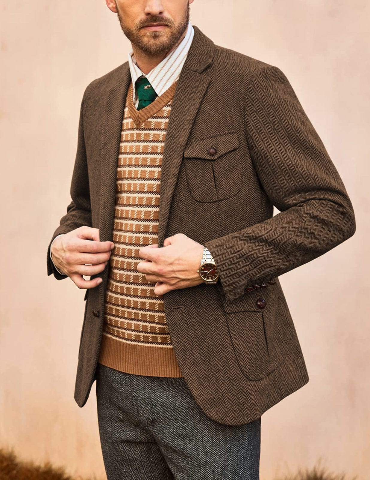 aesido Men's Vintage Two-Button Notch Lapel Blazer