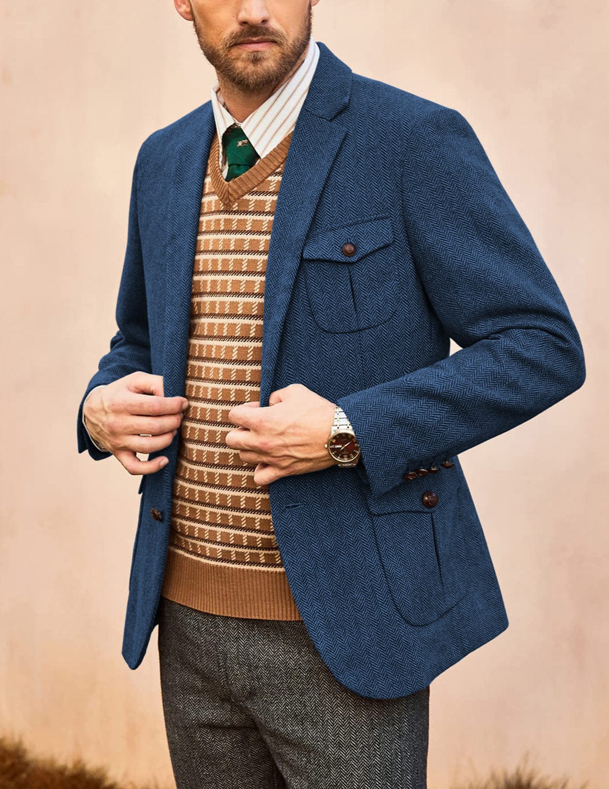 aesido Men's Vintage Two-Button Notch Lapel Blazer