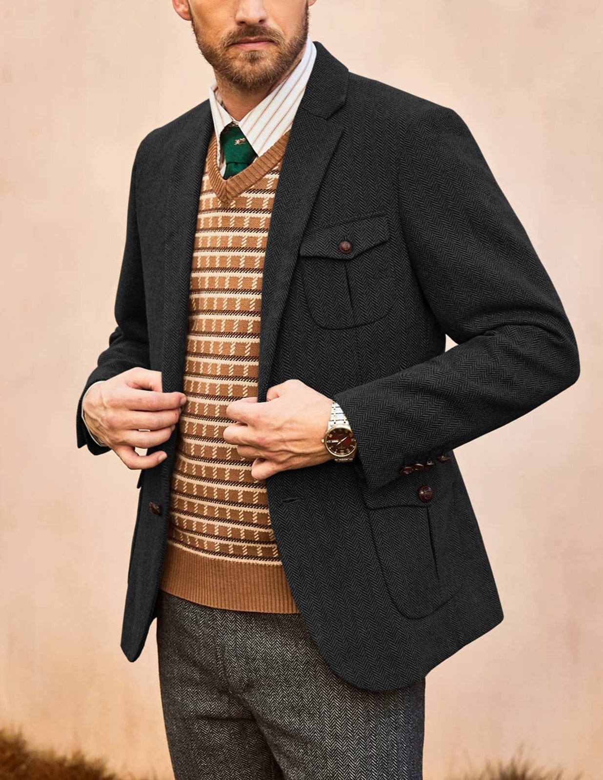 aesido Men's Vintage Two-Button Notch Lapel Blazer