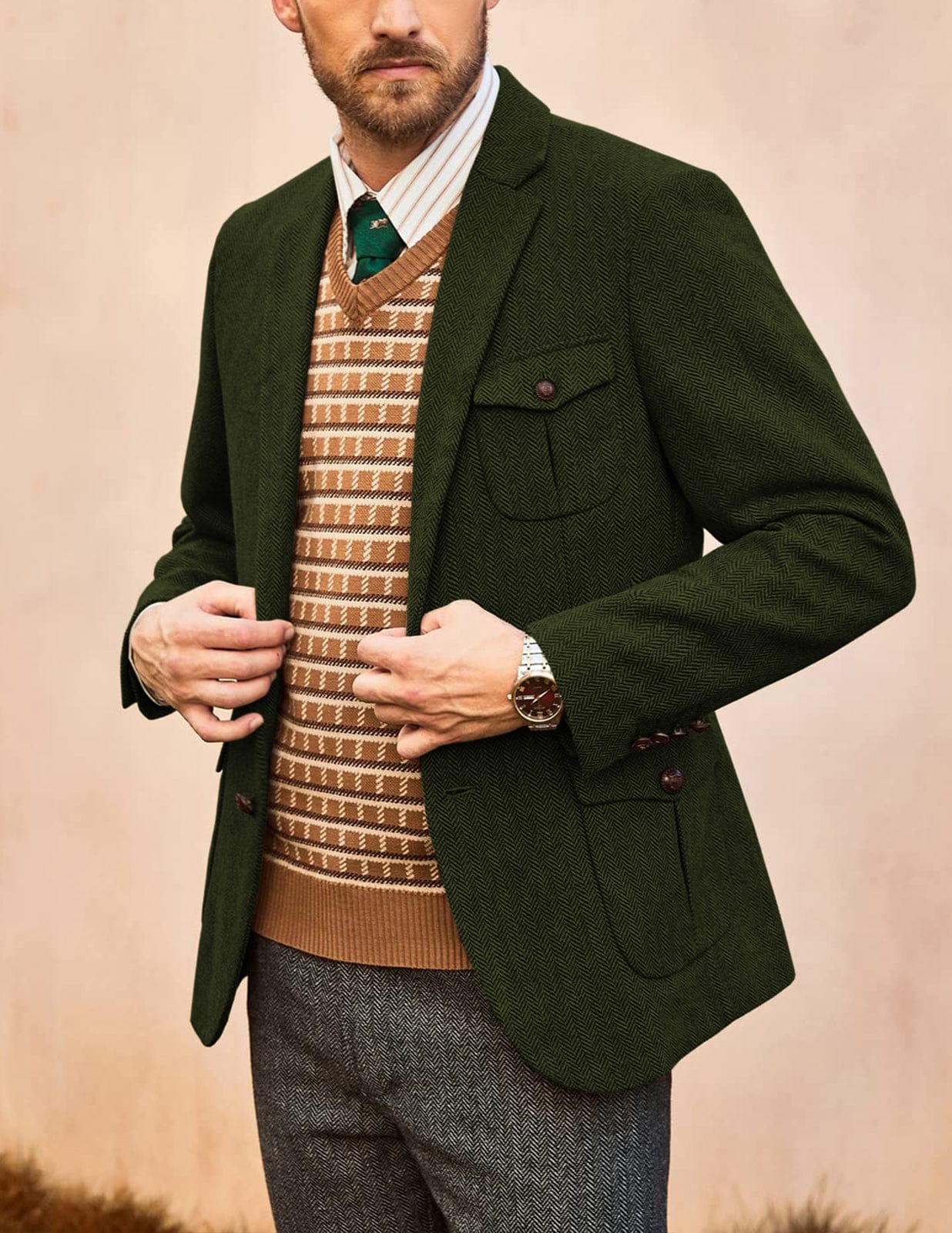 aesido Men's Vintage Two-Button Notch Lapel Blazer