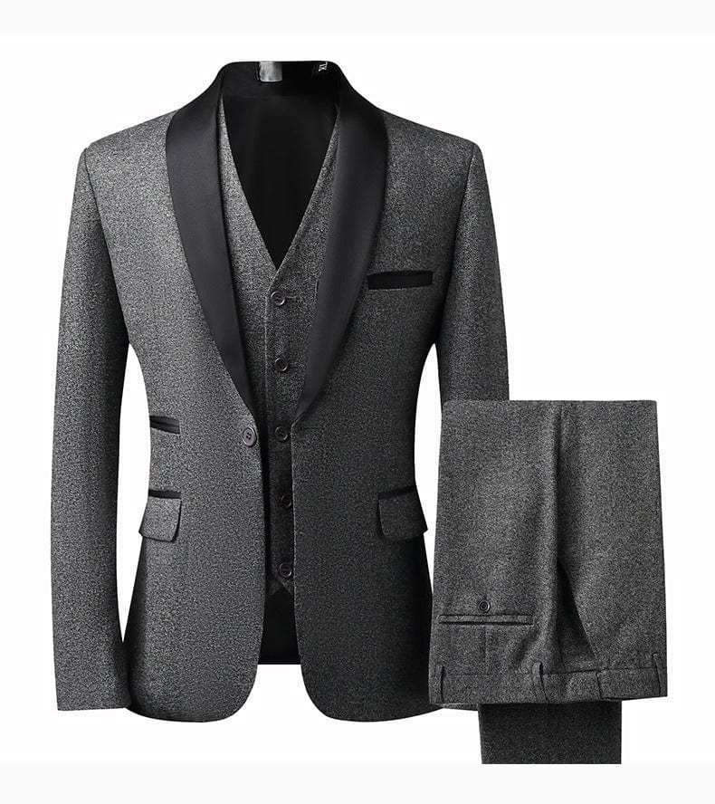 aesido Men's Wool Blend Tweed 3-Piece Suit – Peak Lapel Blazer, Vest & Pants