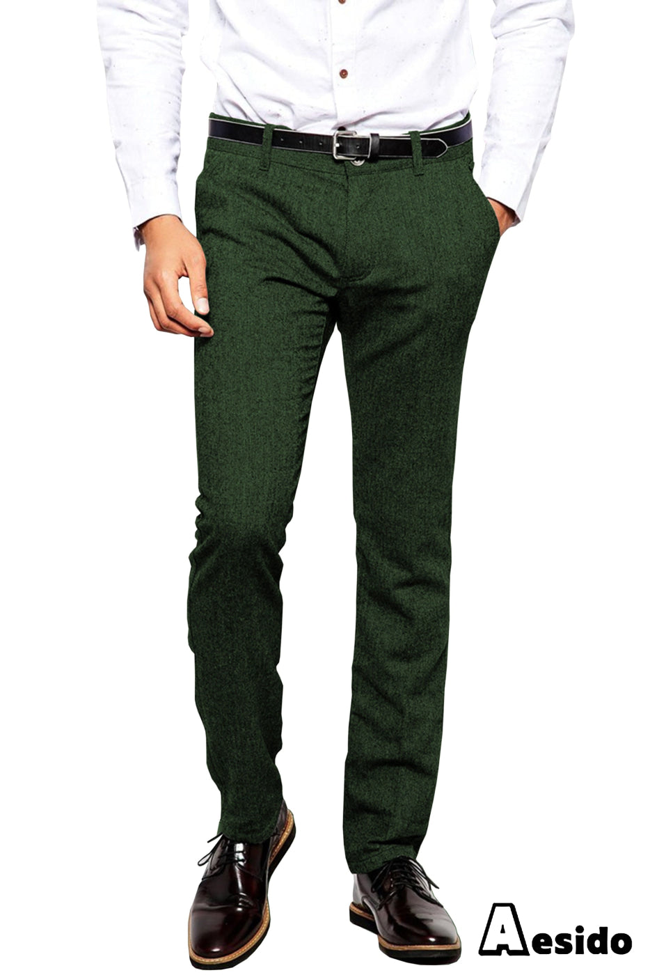 Aesido Men's Wool Tweed Pants 38W x 32L / Green Aesido Men's Wool Tweed Pants 38W x 32L / Green