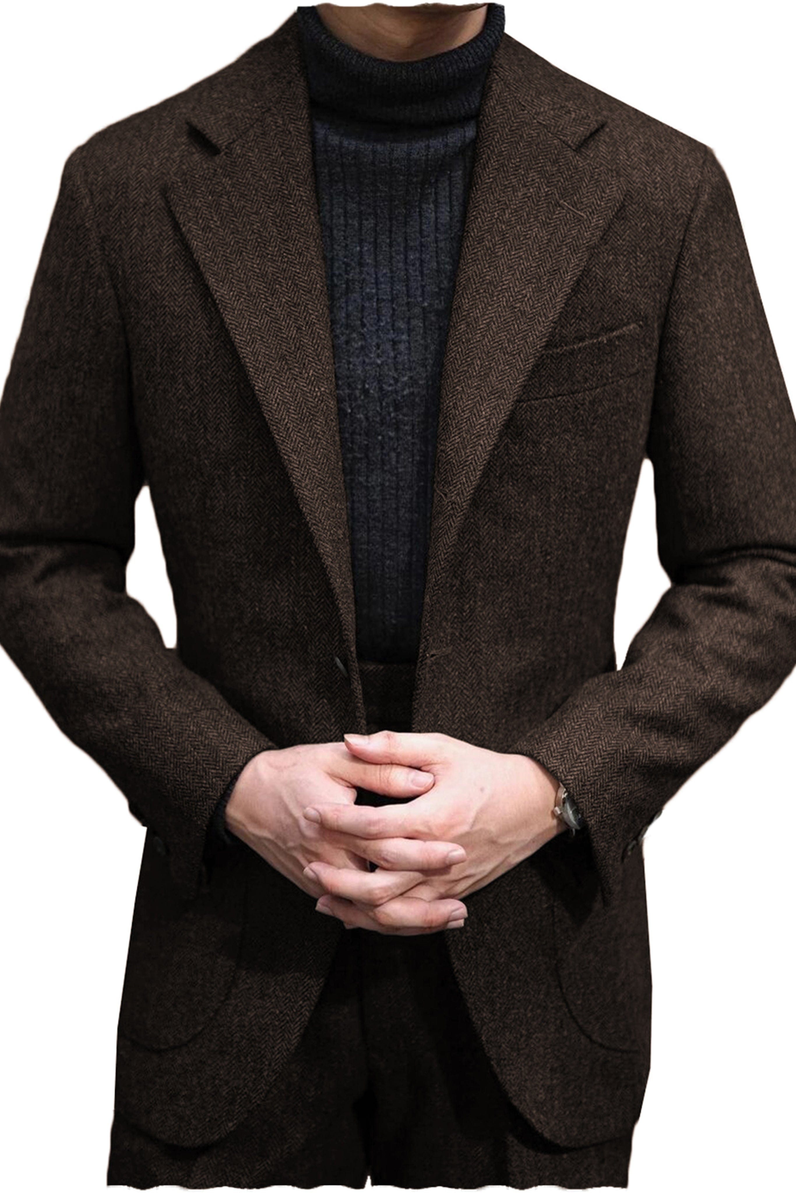 aesido Men's Wool Tweed Suit 2 Piece Peak Lapel Blazer(Blazer+Pants)