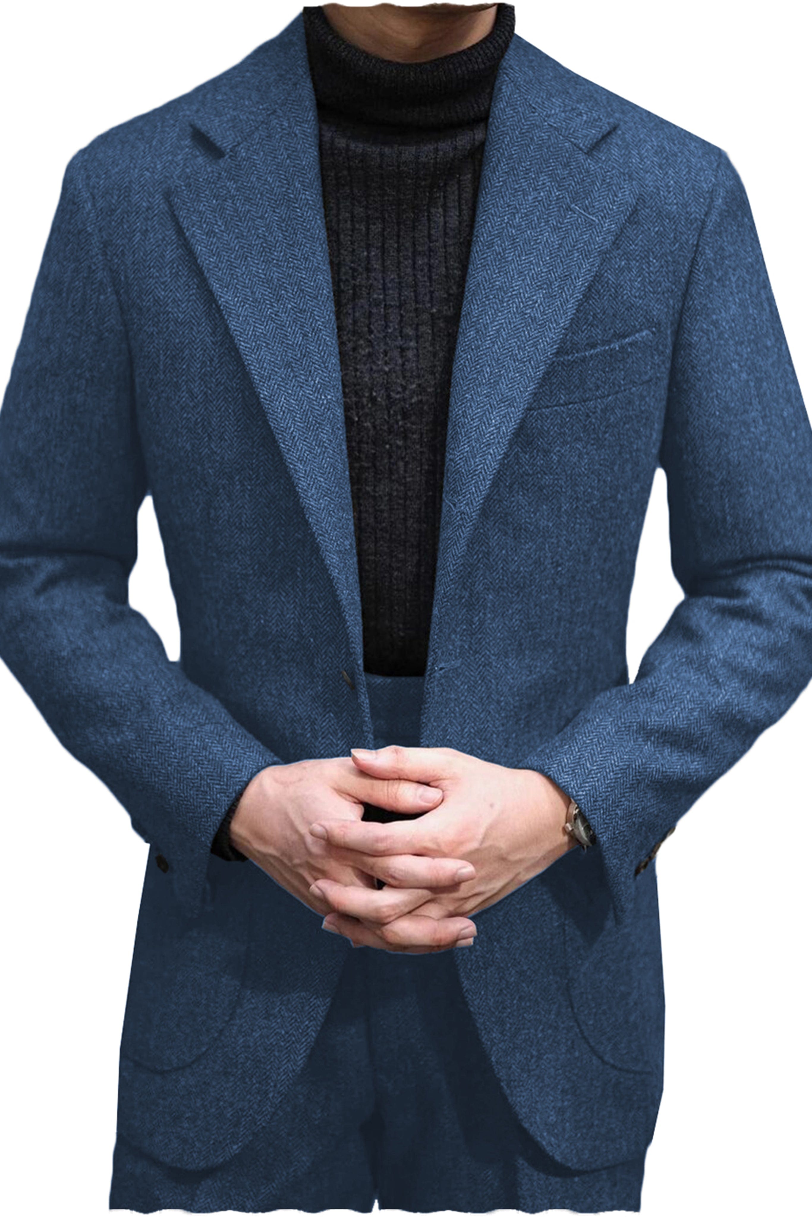 aesido Men's Wool Tweed Suit 2 Piece Peak Lapel Blazer(Blazer+Pants)