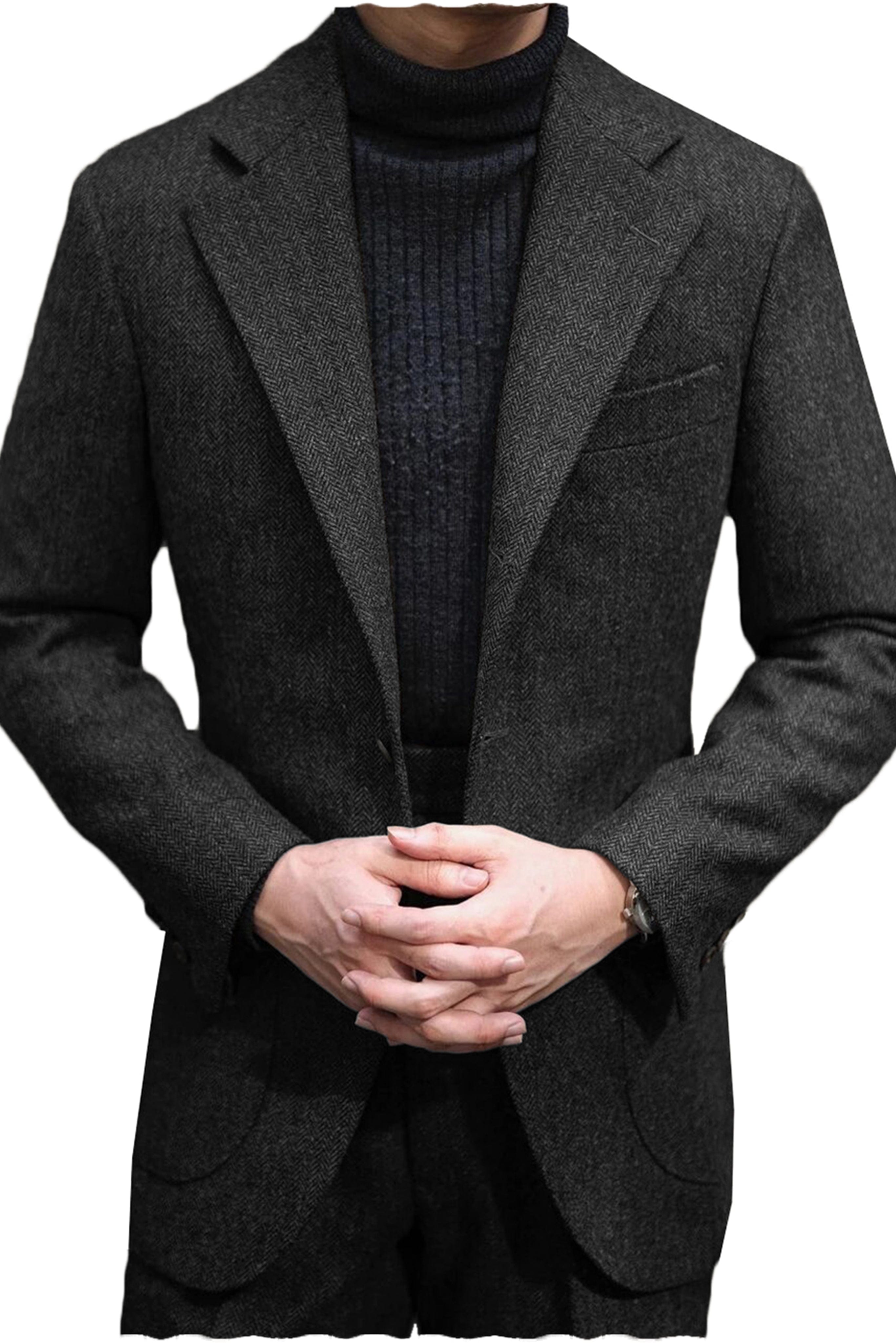aesido Men's Wool Tweed Suit 2 Piece Peak Lapel Blazer(Blazer+Pants)