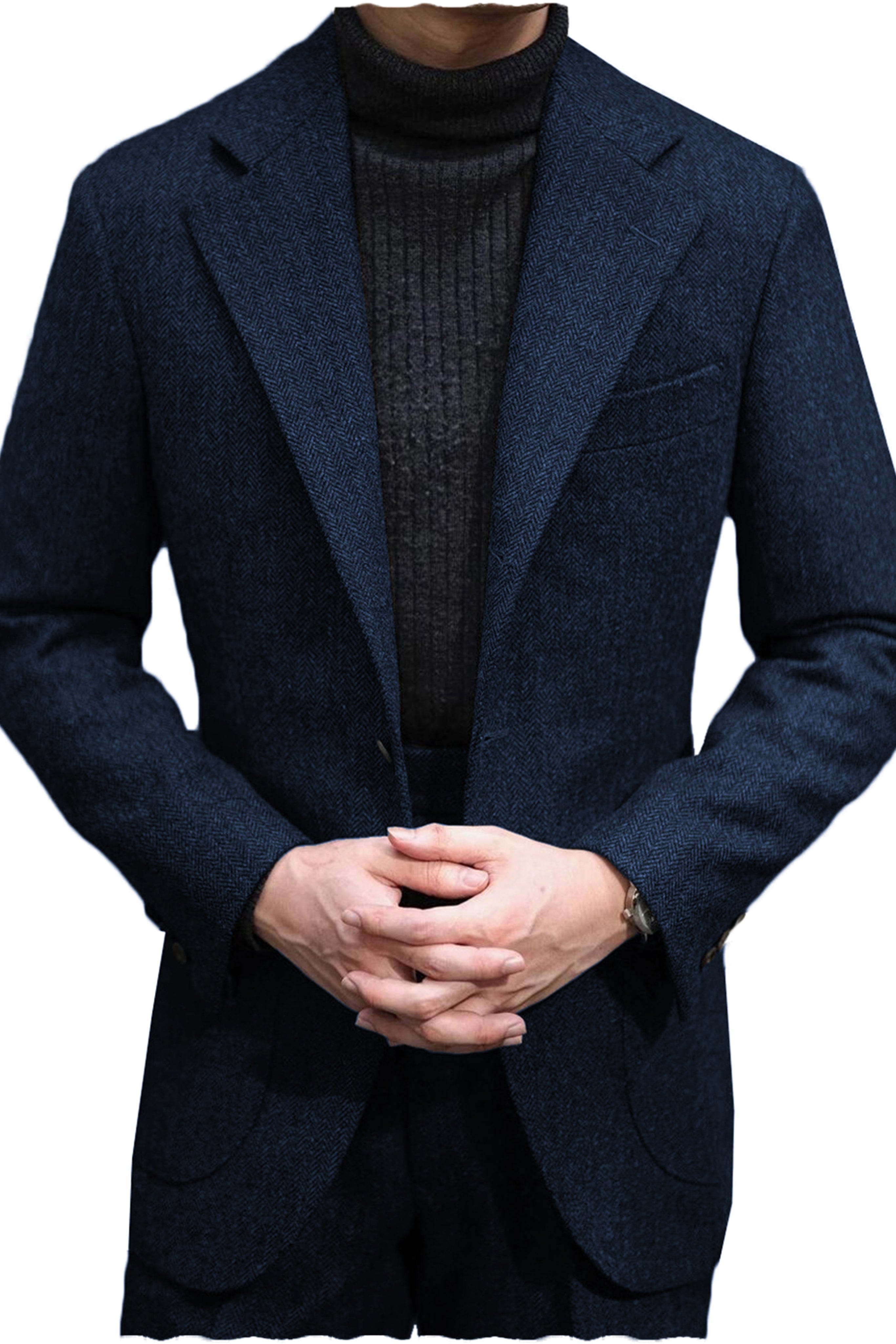 aesido Men's Wool Tweed Suit 2 Piece Peak Lapel Blazer(Blazer+Pants)