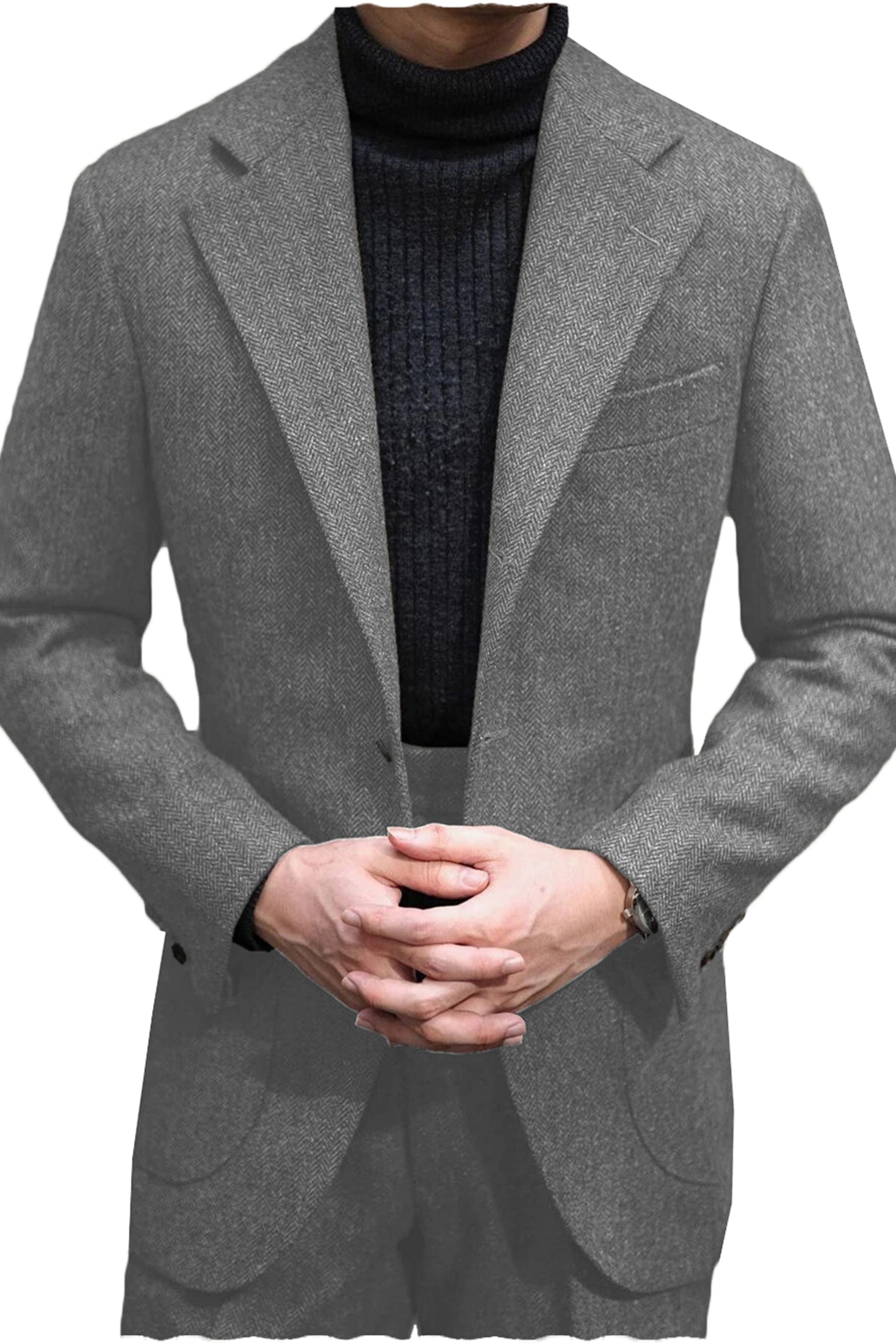 aesido Men's Wool Tweed Suit 2 Piece Peak Lapel Blazer(Blazer+Pants)