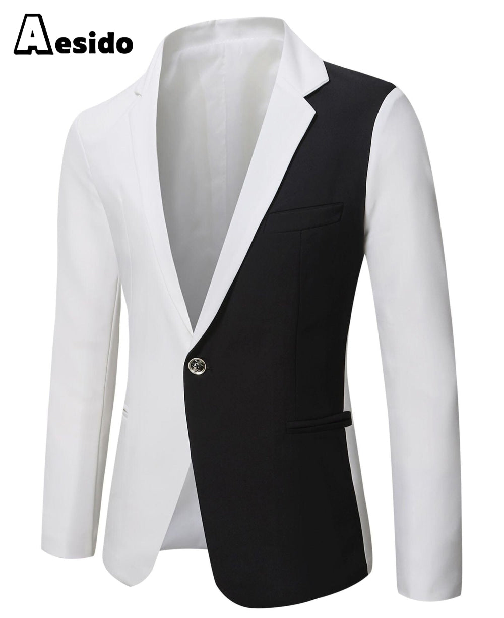 aesido Men Single Button Notch Lapel Blazer