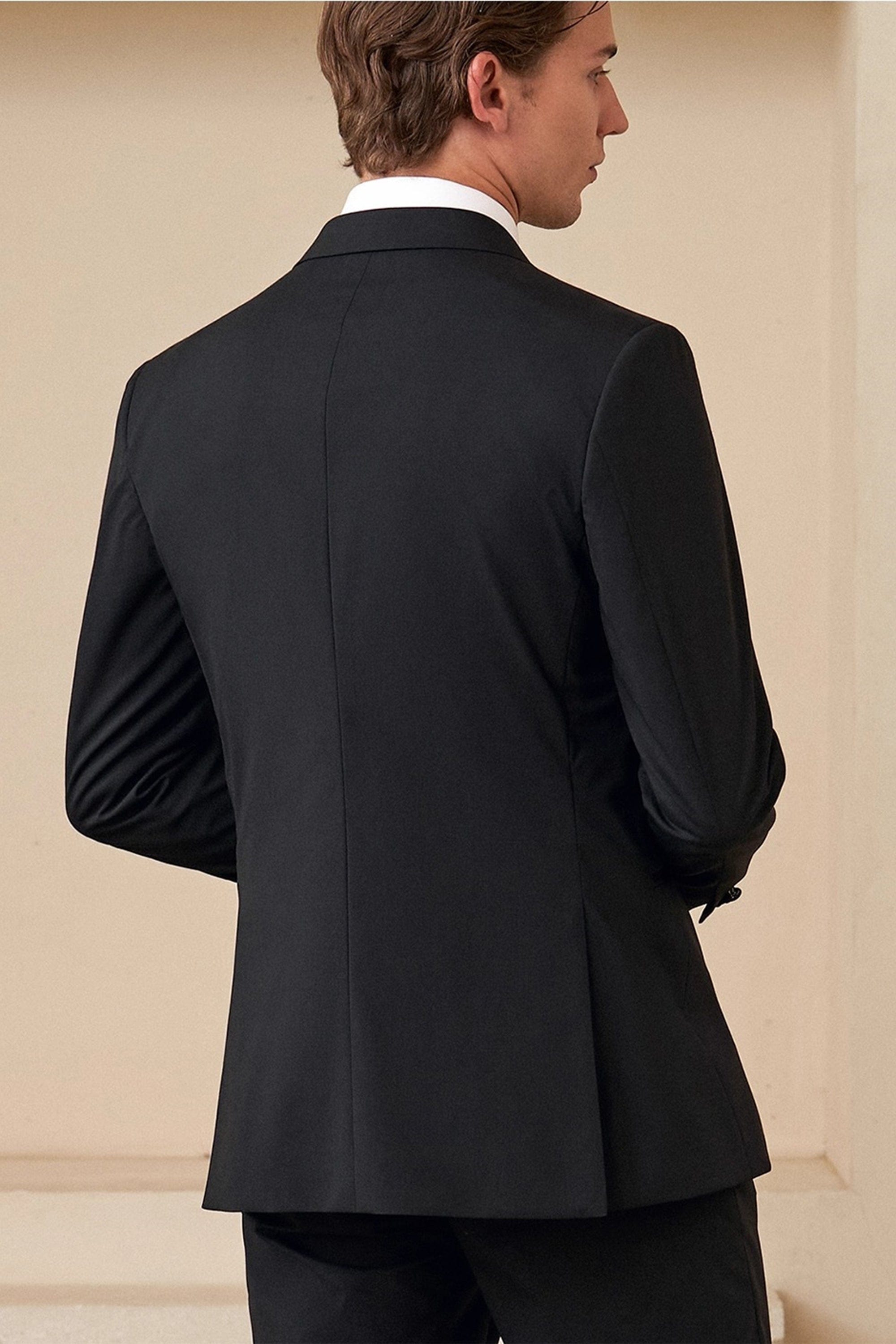 aesido Mens Black Peak Lapel Tuxedo Slim Fit Two Piece Suit for Wedding Prom Dinner Party