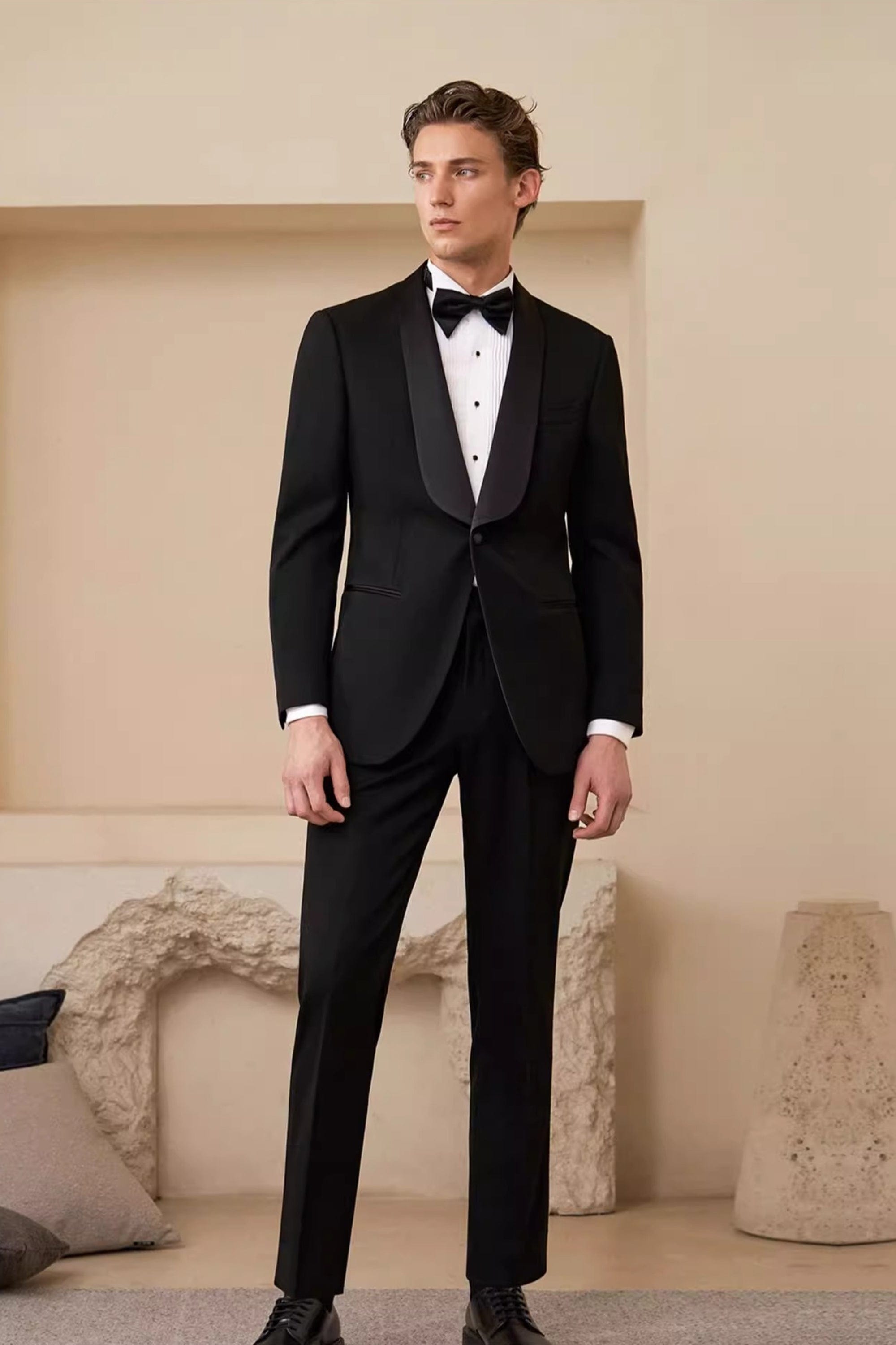Black Men's 2-Piece Suit Satin Collar Blazer & Pants Black / 44R Black Men's 2-Piece Suit Satin Collar Blazer & Pants Black / 44R