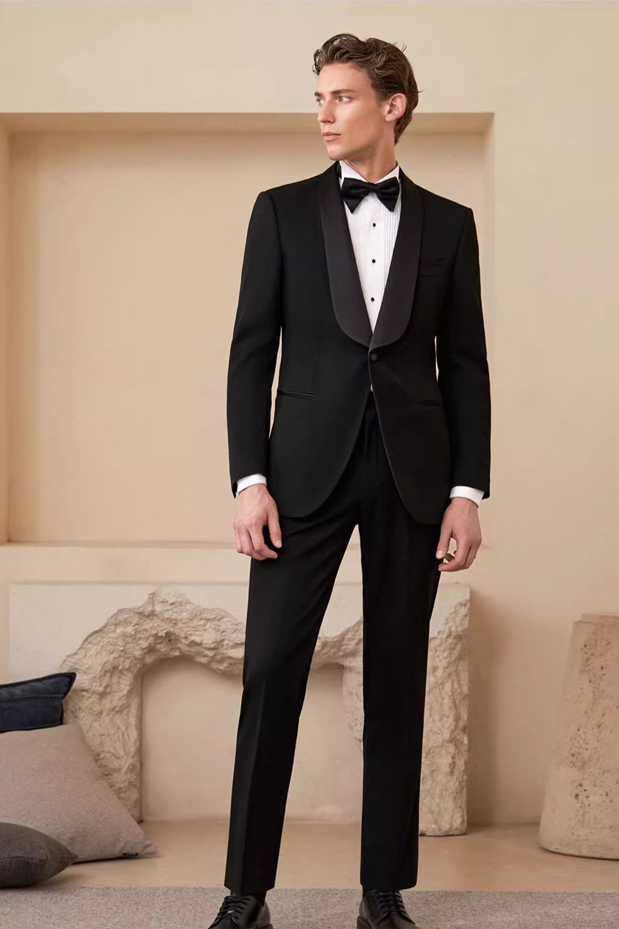 aesido Mens Black Tuxedo Two Piece Slim Fit Suit for Wedding Prom Formal Events