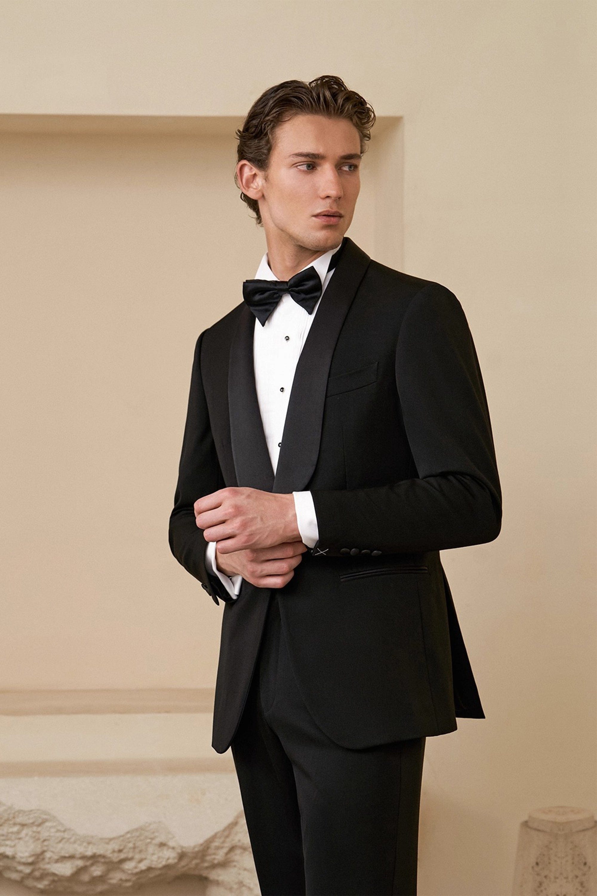 aesido Mens Black Tuxedo Two Piece Slim Fit Suit for Wedding Prom Formal Events