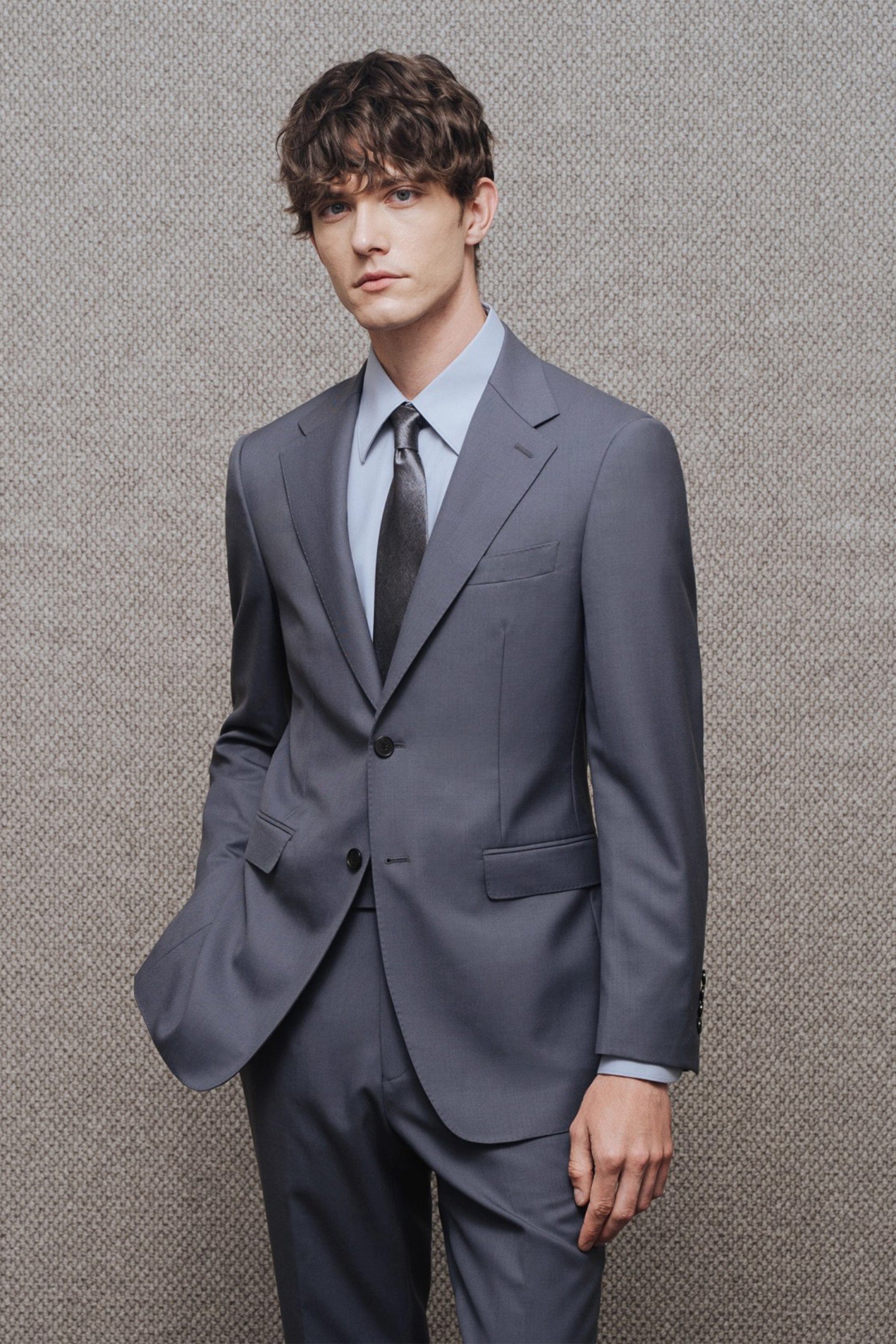 aesido Mens Slate Gray Two Piece Slim Fit Suit Modern Business Wedding Interview Outfit