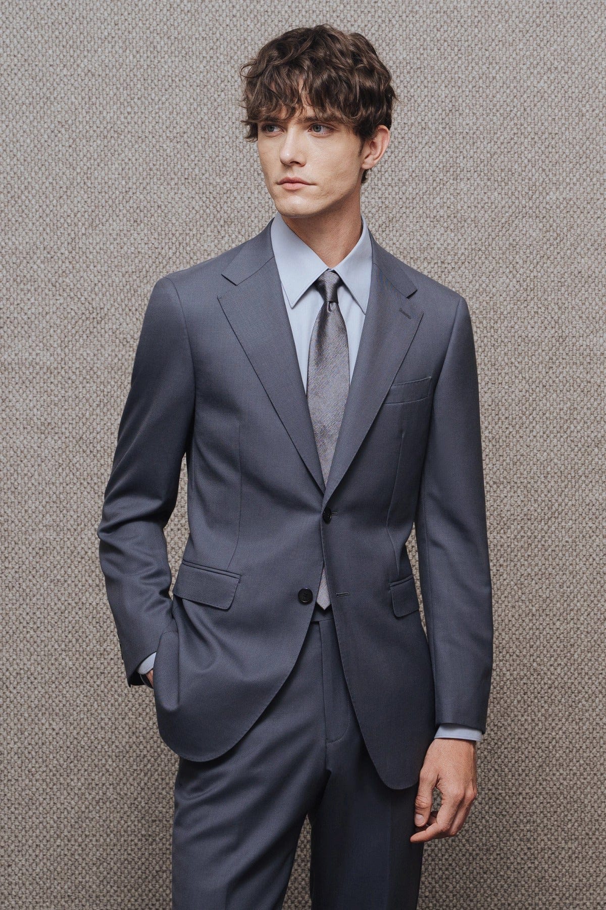 aesido Mens Slate Gray Two Piece Slim Fit Suit Modern Business Wedding Interview Outfit