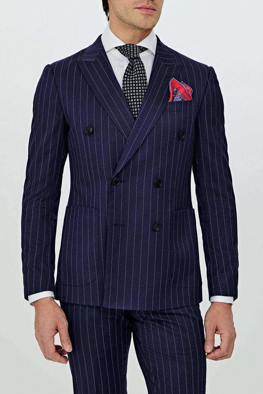 Aesido Men's Navy Striped Double-Breasted 2-Piece Suit