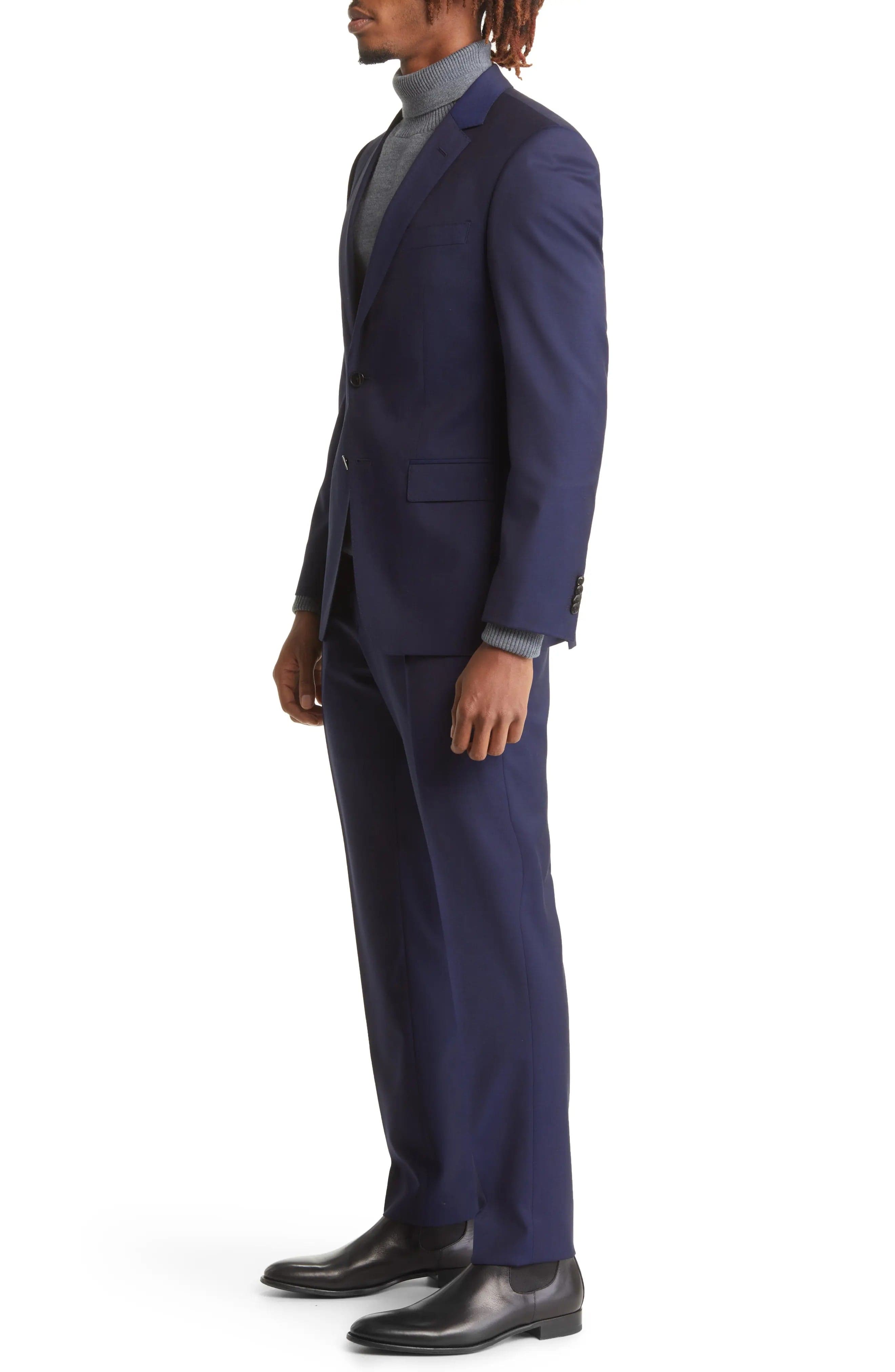 aesido Navy 2 Piece Double Button Business Casual Men Suit (Blazer+Pants)